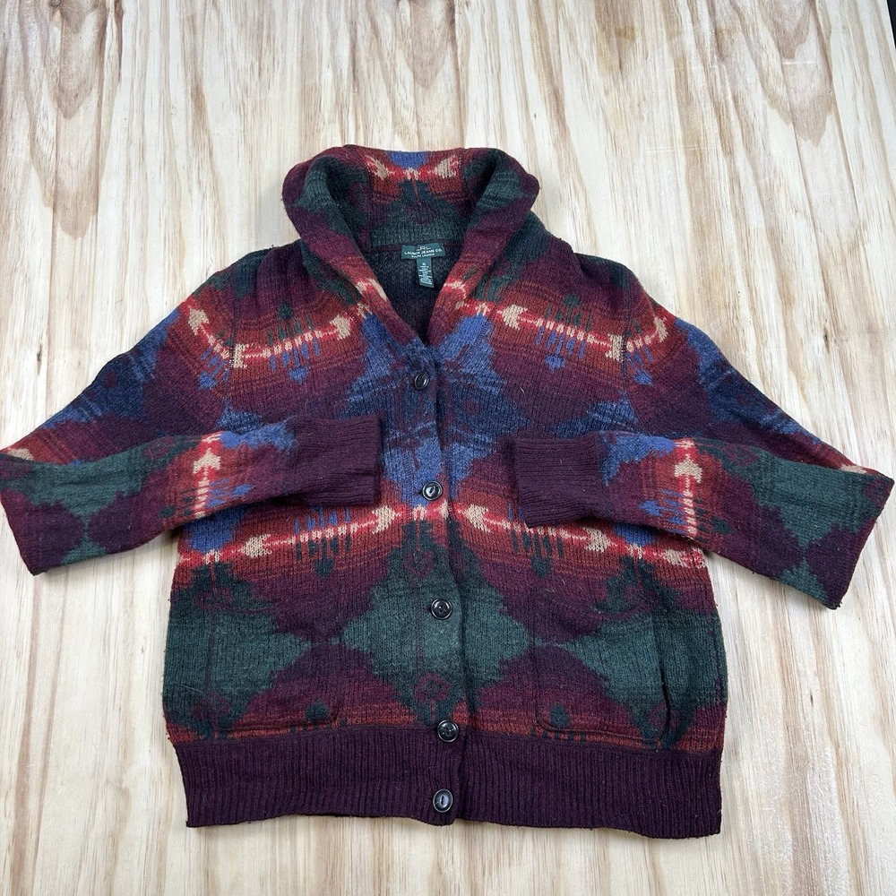 Lauren Ralph Lauren Women's XL Southwest Shawl Collar Cardigan Lambswool Blend